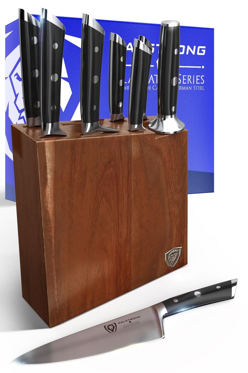 Dalstrong Knife Set Block 8 Piece Gladiator Series German High Carbon Steel Kitchen Knife Premium FoodGrade Black ABS Polymer Handles NSF Certified