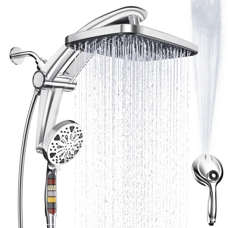 Razime Rain Shower Head with filtered Handheld High Pressure rainfall Shower Heads with Handheld Spray Combo Adjustable one-piece stand daul shower head Built-in Magnetic Docking and Power Jets - Image 1