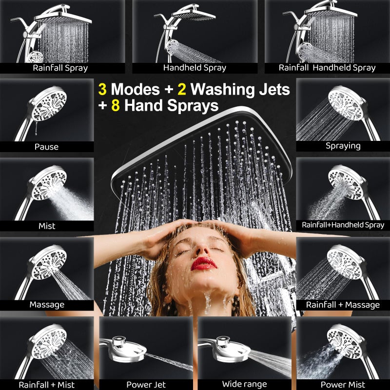 Razime Rain Shower Head with filtered Handheld High Pressure rainfall Shower Heads with Handheld Spray Combo Adjustable one-piece stand daul shower head Built-in Magnetic Docking and Power Jets - Image 5