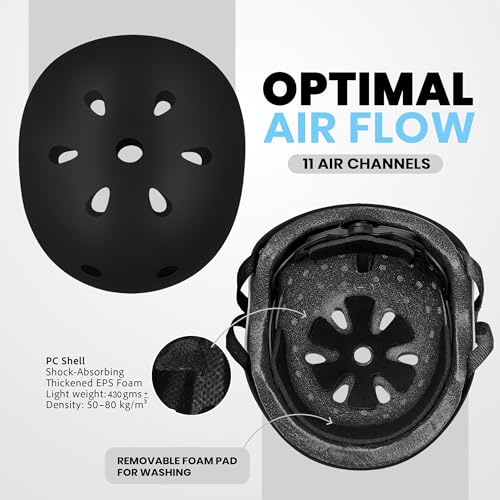 Jaspo Vault Adjustable Helmet, ABS Shell Black EPS Foam, Dial Adjuster, Lightweight,Comfort fit, Perfect for Skating-Cycling-Skateboarding and Scooter (Black (Helmet Only), Large (55 to 61 cms)) - Image 4