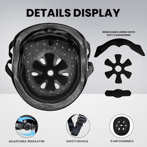 Jaspo Vault Adjustable Helmet, ABS Shell Black EPS Foam, Dial Adjuster, Lightweight,Comfort fit, Perfect for Skating-Cycling-Skateboarding and Scooter (Black (Helmet Only), Large (55 to 61 cms)) - Image 3