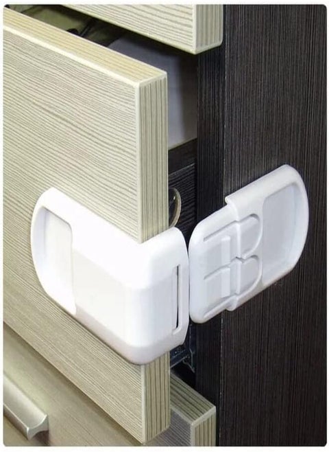 RIANZ White Corner Drawer Locks Works on end Drawers or Filing cabinets No Tools Required Baby proofing with Confidence (Pack of 5)