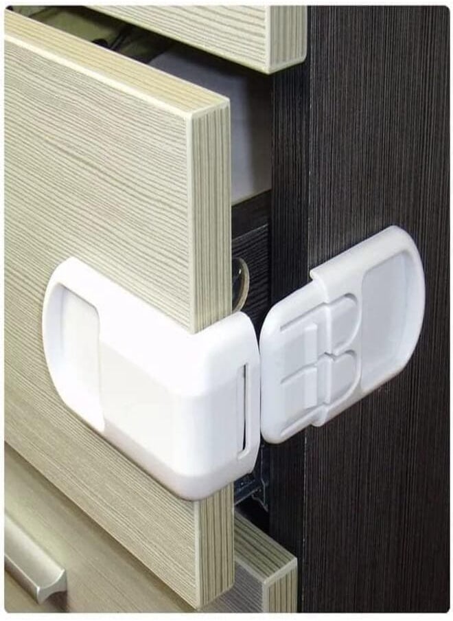 RIANZ - RIANZ White Corner Drawer Locks Works on end Drawers or Filing cabinets No Tools Required Baby proofing with Confidence (Pack of 5) - Image 1