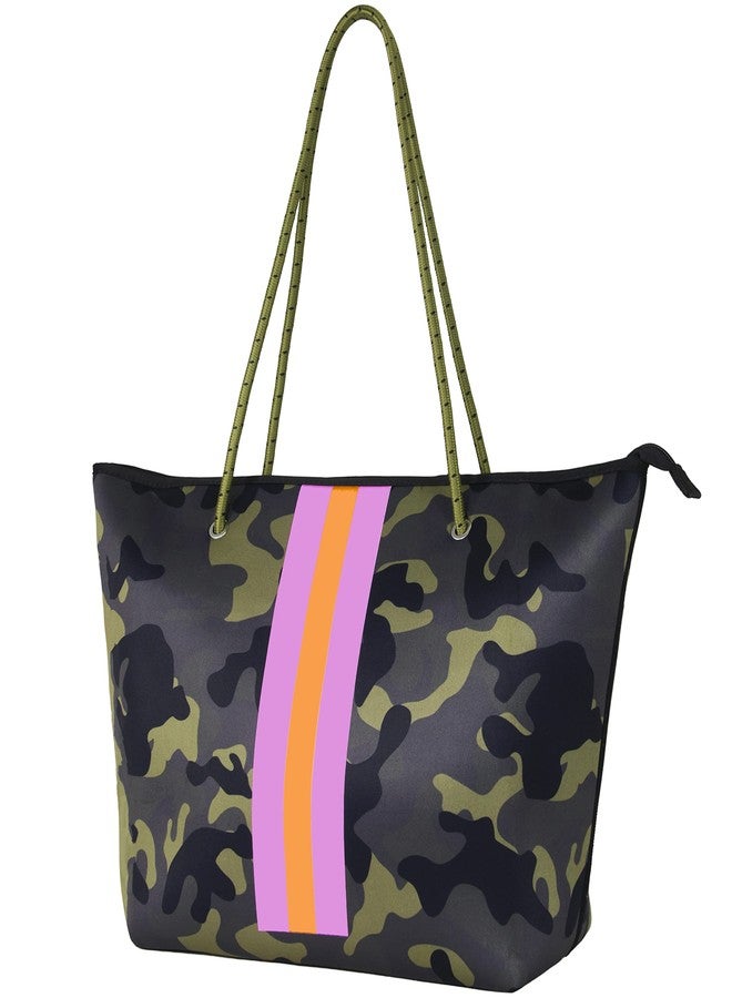 QOGiR Neoprene Multipurpose Beach Bag Tote with Inner Zipper Pocket（Green Camo） … - Image 1