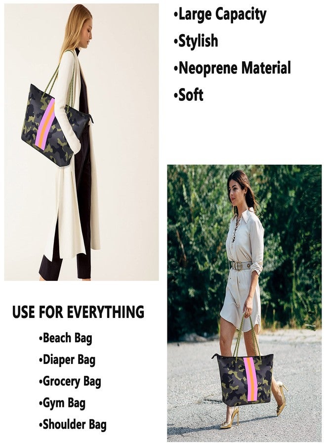 QOGiR Neoprene Multipurpose Beach Bag Tote with Inner Zipper Pocket（Green Camo） … - Image 5