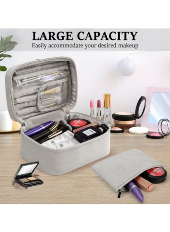 GGEROU حقيبة مكياج سفر حقيبة تجميل مقاومة للماء حقيبة تنظيم المكياج حقائب أدوات التجميل للنساء سعة كبيرة حقيبة تنظيم المكياج قهوة - Image 2