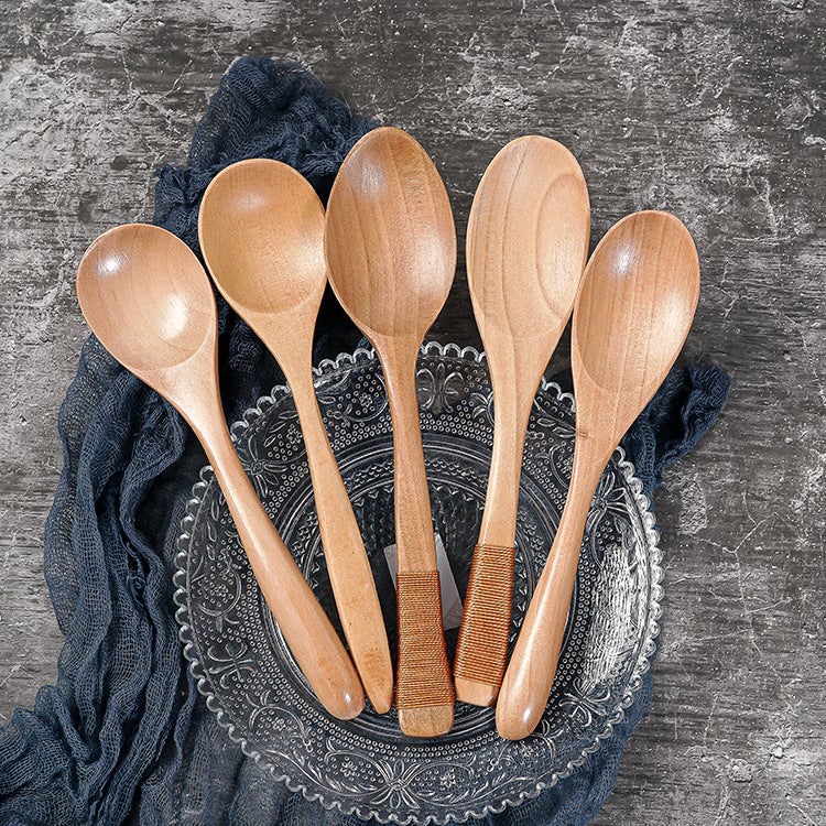 Spoon Wooden Honey Spoon Ice Cream Dessert Wooden Spoon Wooden Spoon Wooden Long Handle Rice Spoon Tableware Small Wooden Spoon - Image 4