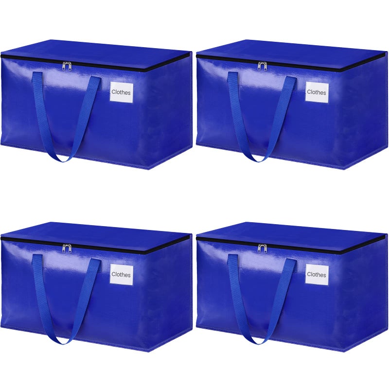 HomeHacks Moving Bags Heavy Duty with Strong Zippers and Handles Collapsible Moving Supplies Storage Totes for Packing  Moving Storing 93L4Pack Blue