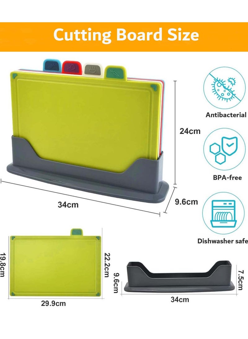 YIM-VIBEHAUS Cutting Boards, 4pcs Chopping Board Set with Holder Stand and Easy Gripped Handle Color Marked Cutting Board Set for Meat Fruit Vegetable Fish - Image 4