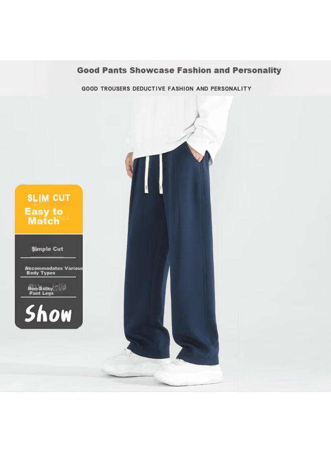 Homlean Heavyweight Men's Sports Pants Autumn Winter New Straight Loose Casual Wide-leg Sweatpants Hd09 Navy Blue L - Image 3