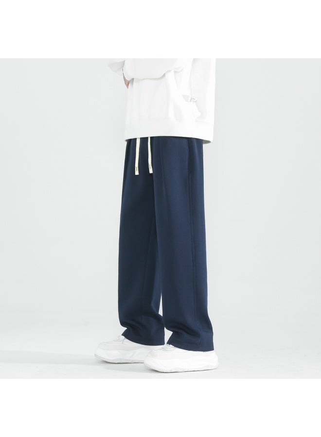 Homlean Heavyweight Men's Sports Pants Autumn Winter New Straight Loose Casual Wide-leg Sweatpants Hd09 Navy Blue L - Image 2