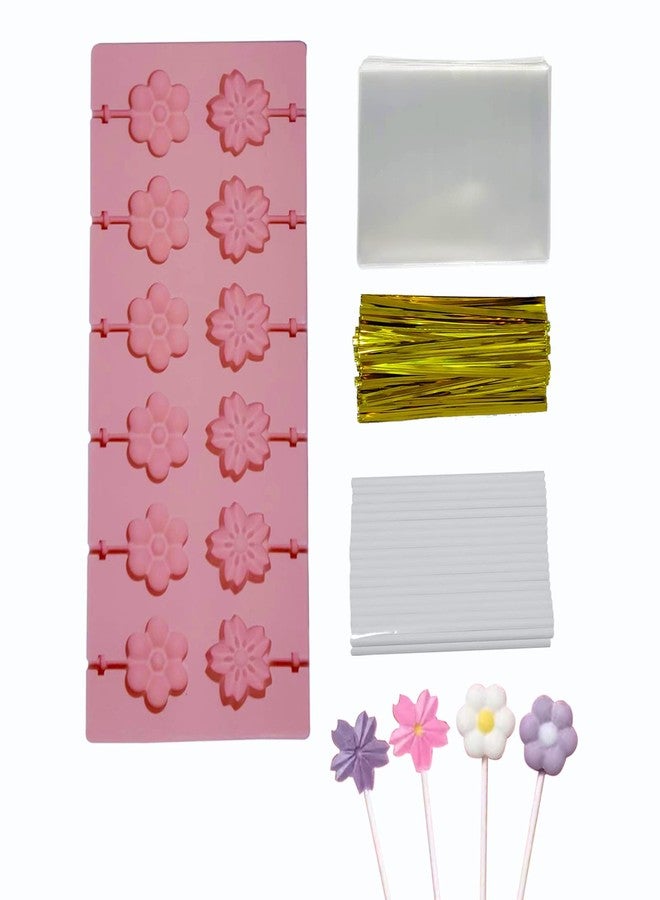 HLCM Silicone Flower Lollipop Mold - Chocolate Lollipop mold can be used to make a variety of handmade candies such as chocolate, lollipop, cookies to meet different creative needs. (Flower) - Image 1