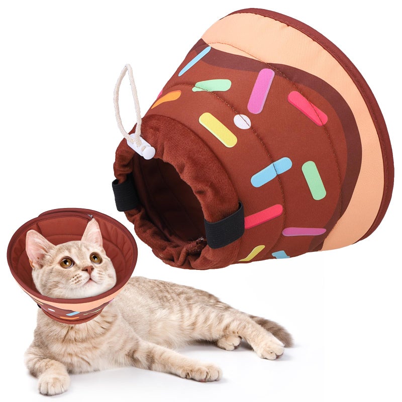 KOOLTAIL Cat Cone Collar Soft, Adjustable Cat Cones to Stop Licking, Foldable Donut Water Resistant Pet Recovery Neck E Collars After Surgery, Kitten Elizabethan Collar for Small to Large Cats,Brown M - Image 1