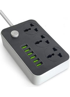 Power Strips Extension Cord 3 Outlets, Power Socket with 6 USB Ports Universal Charging Socket with 2M Bold Extension Cord