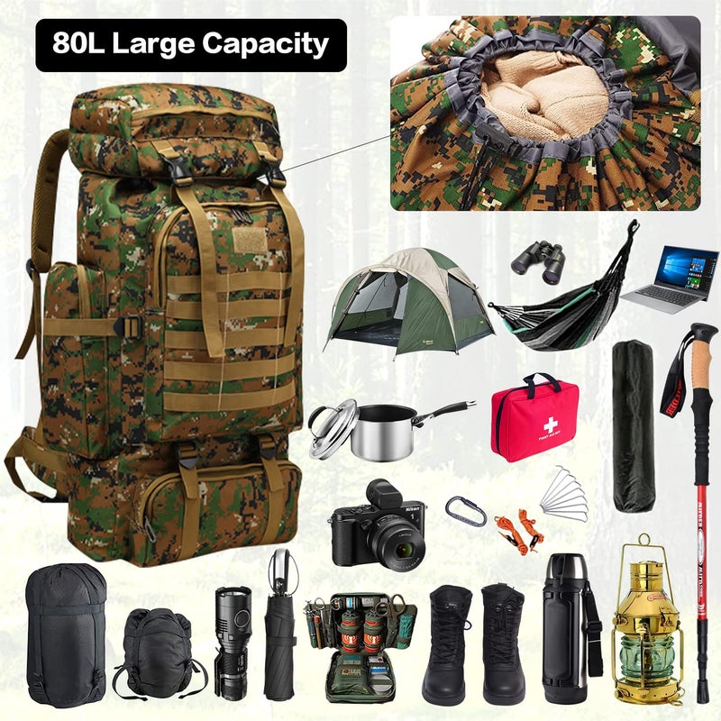 Military Tactical Backpack 70L 80L Large Camping Hiking Backpack Rucksack Waterproof Traveling Daypack - Image 2