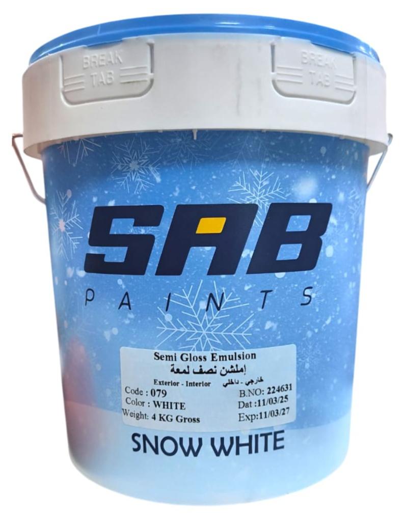SAB Paints Semi Gloss Emulsion – Snow White, 4KG, Interior & Exterior Wall Paint - Image 1