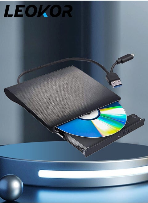 External CD DVD Drive,ortable External DVD Burner,USB 3.0 Type-C Portable CD DVD +/-RW Disk Drive Burner,CD-ROM Reader Writer for Laptop Desktop PC(Black)