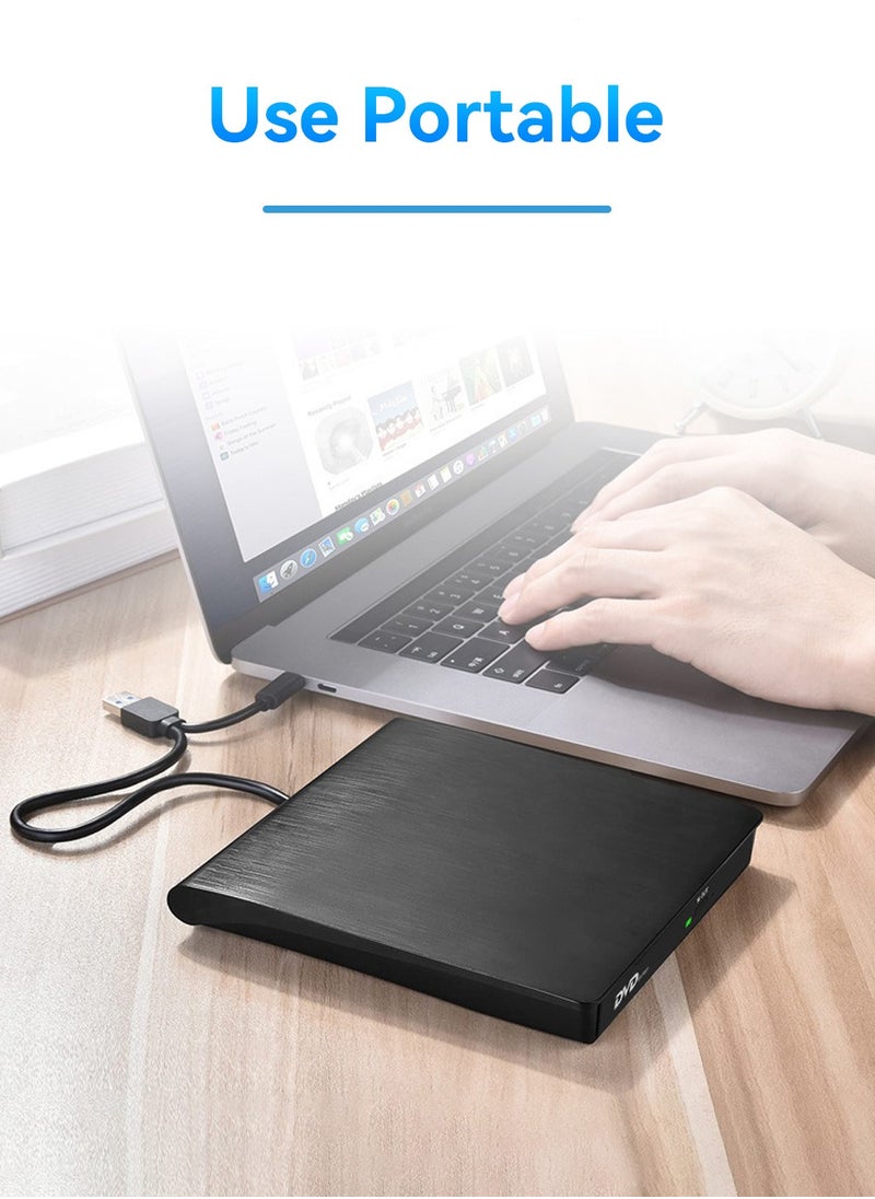 LEOKOR - External CD DVD Drive,ortable External DVD Burner,USB 3.0 Type-C Portable CD DVD +/-RW Disk Drive Burner,CD-ROM Reader Writer for Laptop Desktop PC(Black) - Image 1