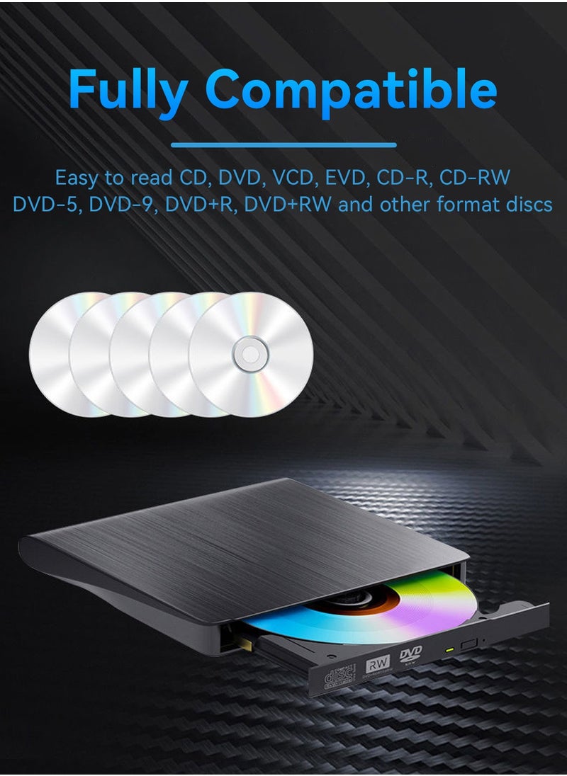 LEOKOR - External CD DVD Drive,ortable External DVD Burner,USB 3.0 Type-C Portable CD DVD +/-RW Disk Drive Burner,CD-ROM Reader Writer for Laptop Desktop PC(Black) - Image 1