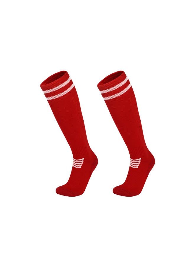 Red Professional Football Socks Long Tube Adult Thickened Towel Bottom Children And Middle Children Thin Over-the-knee Breathable Sports Socks