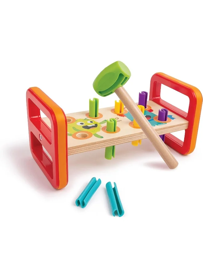 Hape Hape Monster Match 'n' Smash Hammer Bench 10pcs, Colour Matching Hammer Bench, Color & Number Recognition, Educational Wooden Toy, Multicolour, Toys for 1 year & Up