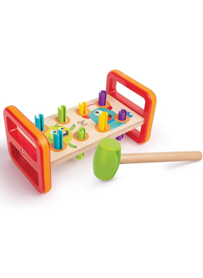 Hape Monster Match 'N' Smash Hammer Bench 10-Piece Toy Set, Color-Matching Pounding Bench With Wooden Hammer, Peg & Number Recognition, Fine Motor Skills Development, Pounding Toy, Ages 10 Months+