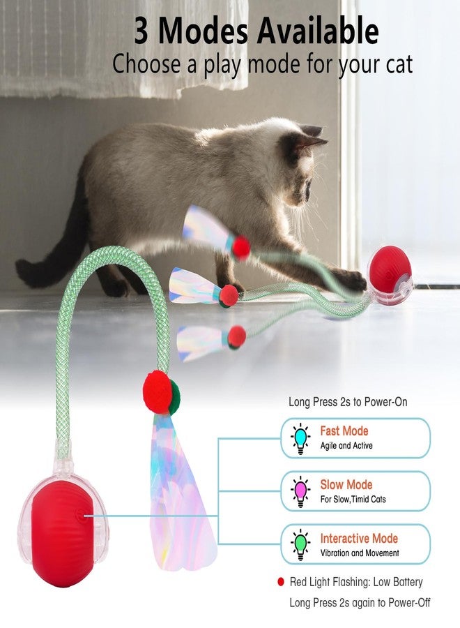 SUPERSUN Interactive Cat Toy Balls, Automatic Rolling Cat Tease Ball with Bird Chirping Sound & 3 Modes, Rechargeable USB Kitten Toys for Indoor Cats, 2 Fun Flexible Tails Stimulate Hunting Instincts - Image 3