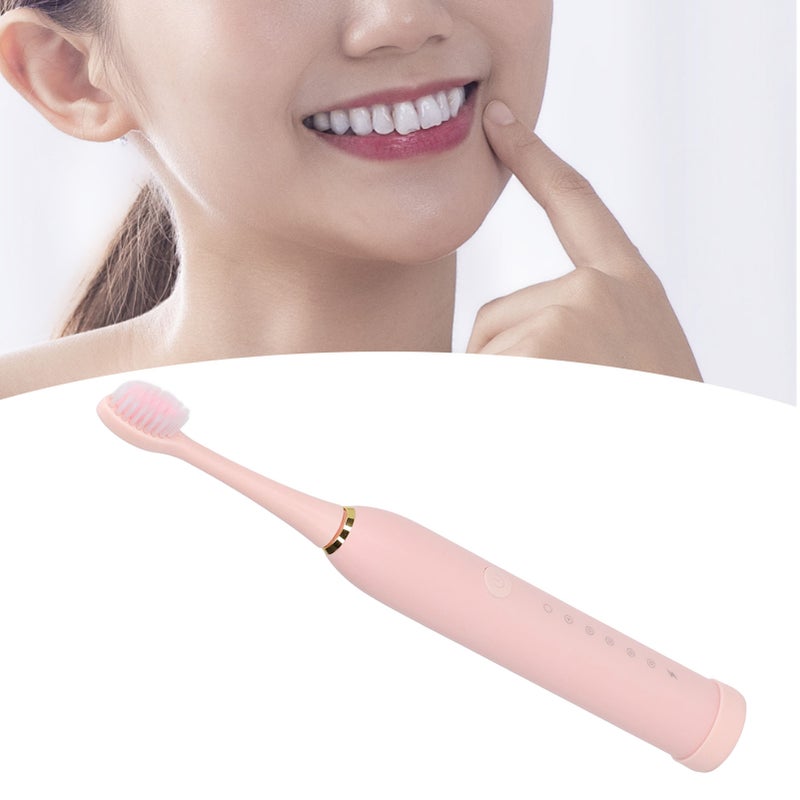 Electric Toothbrush IPX7 Waterproof 6 Modes Rechargeable Automatic Tooth Brush with 4 Heads Pink - Image 1