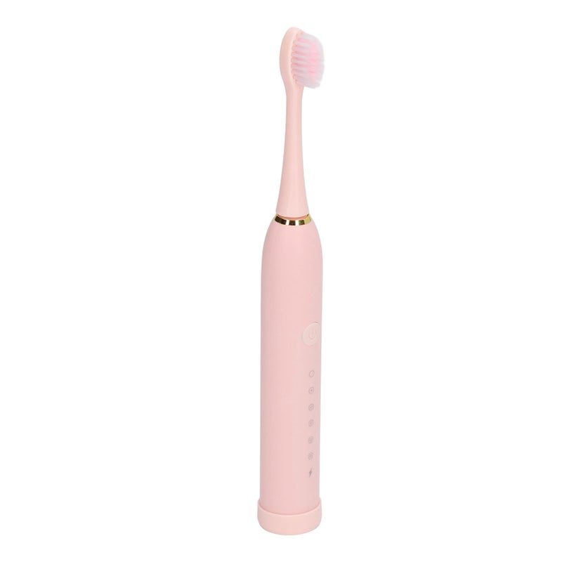 Electric Toothbrush IPX7 Waterproof 6 Modes Rechargeable Automatic Tooth Brush with 4 Heads Pink - Image 3