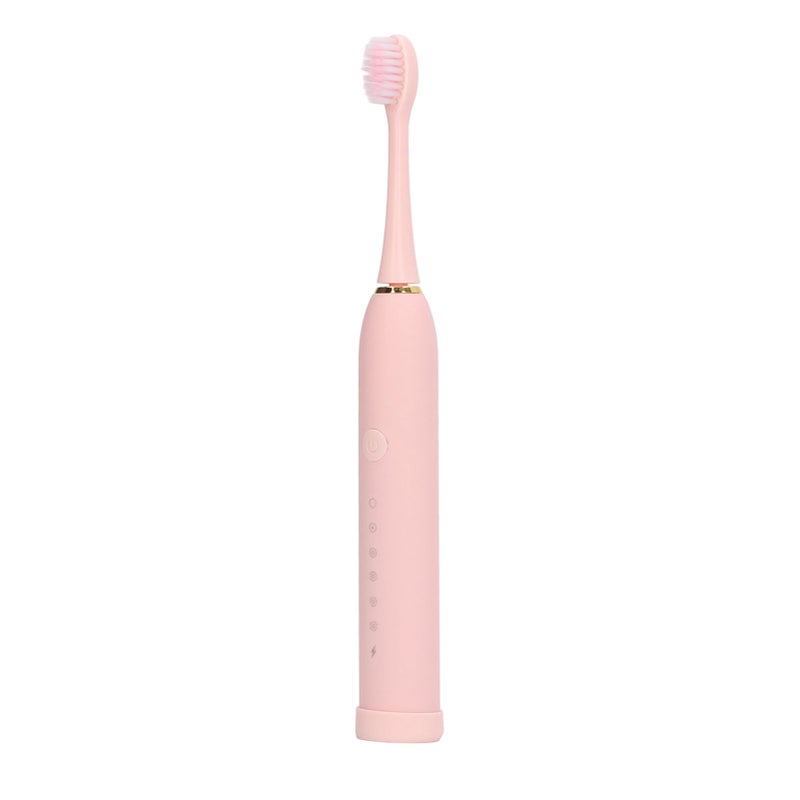 Electric Toothbrush IPX7 Waterproof 6 Modes Rechargeable Automatic Tooth Brush with 4 Heads Pink - Image 2
