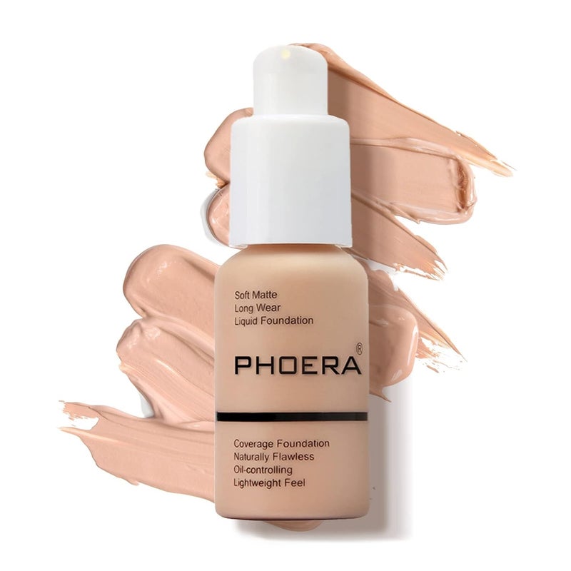 PHOERA Foundation Makeup Flawless Soft Matte Oil Control Liquid Foundation Full Coverage Mattle OilControl Concealer for Older Women Great Choice For Gift 103 Warm Peach