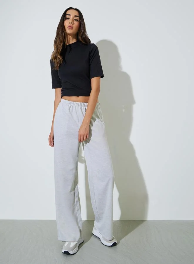 Styli Grey Solid Wide Leg Joggers