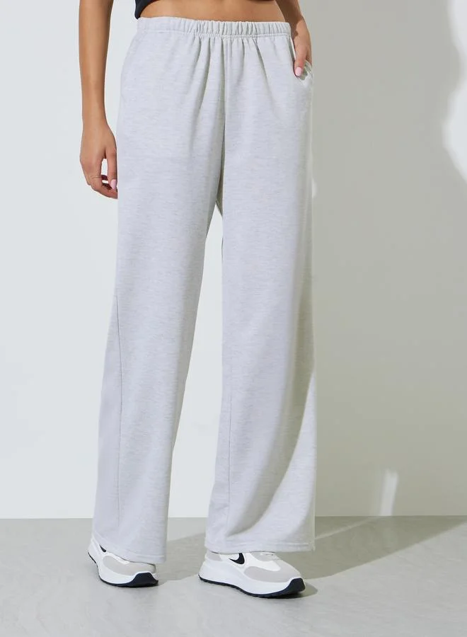 Styli Grey Solid Wide Leg Joggers