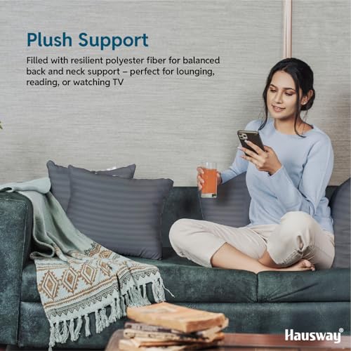 HAUSWAY Cushion for Sofa | Microfiber Rectangular Sofa Cushion for Bed | Soft & Fluffy Pillow for Comfort and Back Support | Breathable & Washable, Grey Stripe Pack of 5 [12" x 18"] - Image 3