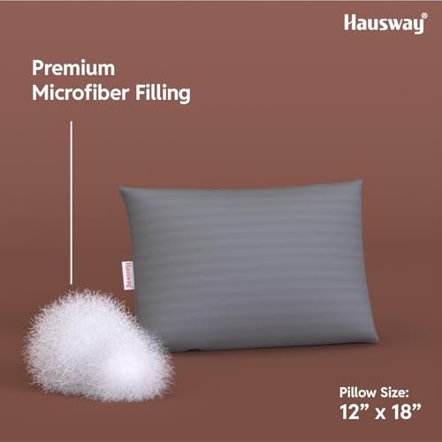 HAUSWAY Cushion for Sofa | Microfiber Rectangular Sofa Cushion for Bed | Soft & Fluffy Pillow for Comfort and Back Support | Breathable & Washable, Grey Stripe Pack of 5 [12" x 18"] - Image 2