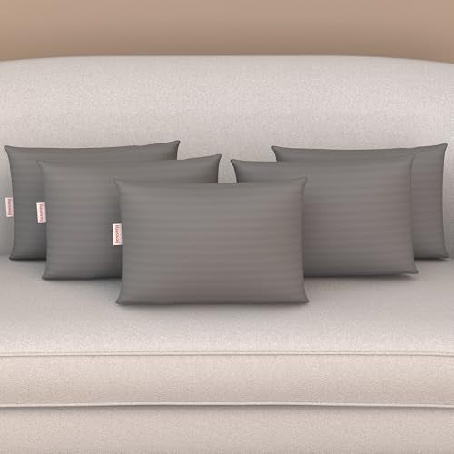 HAUSWAY Cushion for Sofa | Microfiber Rectangular Sofa Cushion for Bed | Soft & Fluffy Pillow for Comfort and Back Support | Breathable & Washable, Grey Stripe Pack of 5 [12" x 18"] - Image 1