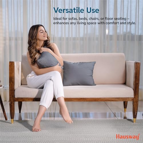 HAUSWAY Cushion for Sofa | Microfiber Rectangular Sofa Cushion for Bed | Soft & Fluffy Pillow for Comfort and Back Support | Breathable & Washable, Grey Stripe Pack of 5 [12" x 18"] - Image 5