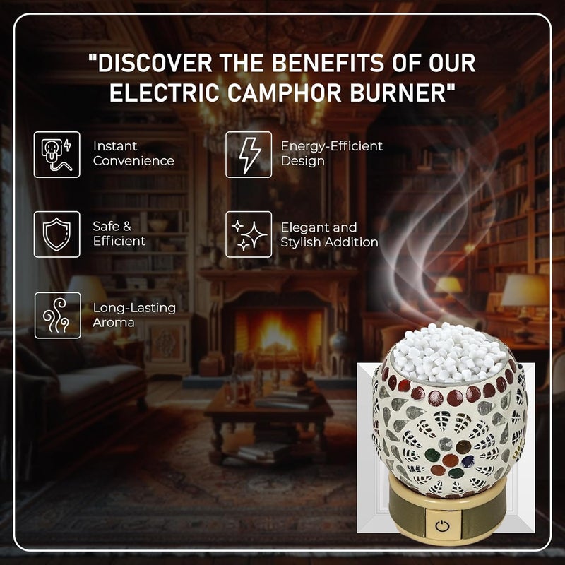Vedic Camphor Electric Diffuser for Home & Office Ceramic Kapoor Dani Electrical Burner Essential Oil Fragrance with On/Off Switch & Night Lamp(Design, Color May Vary) - Image 2