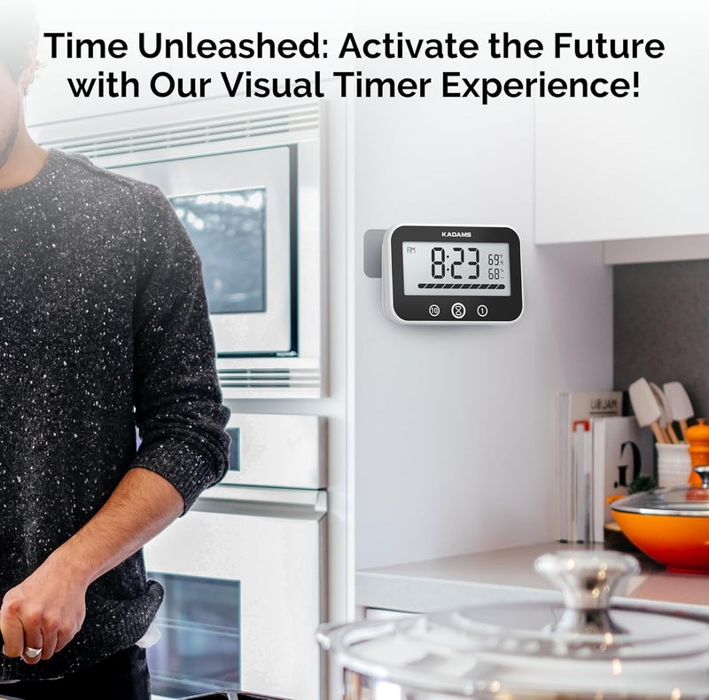 KADAMS Bathroom Shower Clock Waterproof Timer Countdown Kitchen Clock Timer with LCD Display Progress Bar, Suction Cup, Black - Image 2