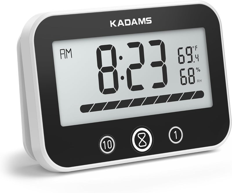KADAMS Bathroom Shower Clock Waterproof Timer Countdown Kitchen Clock Timer with LCD Display Progress Bar, Suction Cup, Black - Image 1