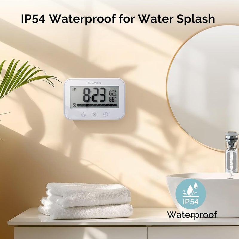 KADAMS Bathroom Shower Clock Waterproof Timer Countdown Kitchen Clock Timer with LCD Display Progress Bar, Suction Cup, Black - Image 3