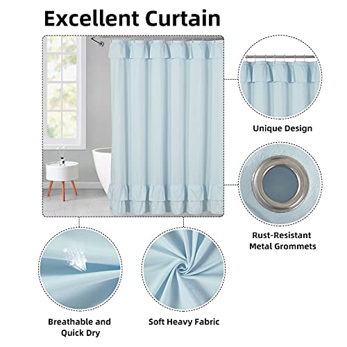 YOSTEV Light Blue Ruffle Shower Curtain Farmhouse Fabric Cloth Shower Curtains for Bathroom 72x72 Inches,Standard Size - Image 2