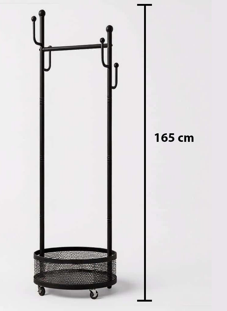 Premium Clothes Incense Burner Stand with Wheels (165cm) – Metal Garment Rack and Bakhoor Oud Fumigation Hanger with Storage Basket - Black - Image 2