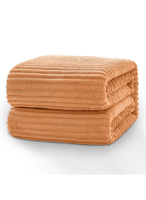 Striped Flannel Fleece Blanket Plush Throw Blanket Super Soft Single Size (160x220cm) for Bed and Sofas, Luxurious Warm and Comfortable