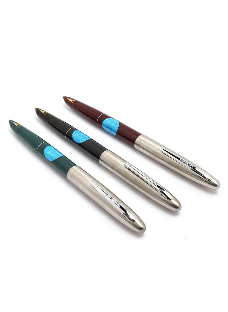 Success Stationery Success Stationery Hero Pen Fountain Pen for Students Smooth Iridium Tip Nib Refillable Ink Pen Gold Arrow Pattern Model 329 Silver Trim Cap Black Green Maroon - Pack of 3  - Image 1