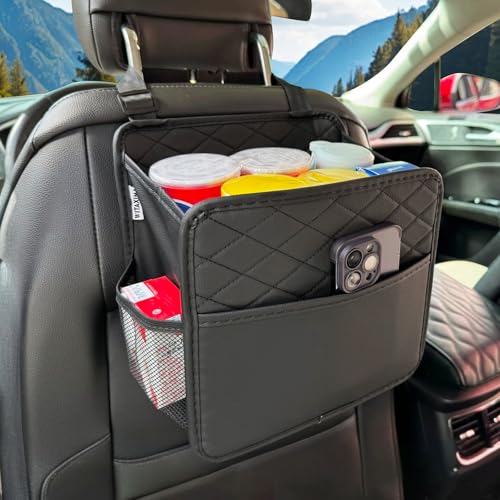 Witaxima Upgrade Car Seat Organizer Backseat with Storage Pockets, Multipurpose Car Organizer Hanging, Car Trash Bag Can,Premium PU Leather Garbage Can 2.14 Gallon Large Capacity, Black. - Image 1