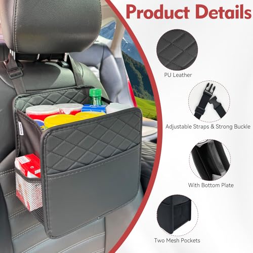Witaxima Upgrade Car Seat Organizer Backseat with Storage Pockets, Multipurpose Car Organizer Hanging, Car Trash Bag Can,Premium PU Leather Garbage Can 2.14 Gallon Large Capacity, Black. - Image 3