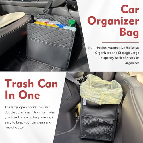 Witaxima Upgrade Car Seat Organizer Backseat with Storage Pockets, Multipurpose Car Organizer Hanging, Car Trash Bag Can,Premium PU Leather Garbage Can 2.14 Gallon Large Capacity, Black. - Image 4