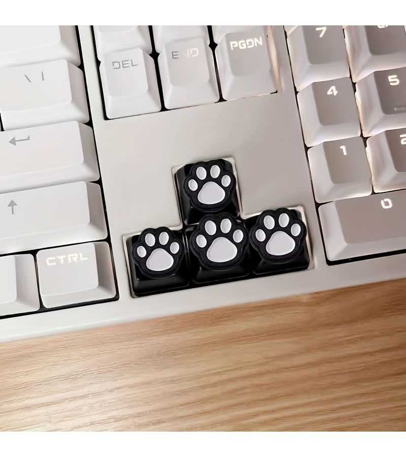 1 Set Resin Cute Cat Paw Creative Black Keycaps With Cartoon Case Design Patterns ABS Material Cross Switch Compatible Keyboard Additions - Image 1