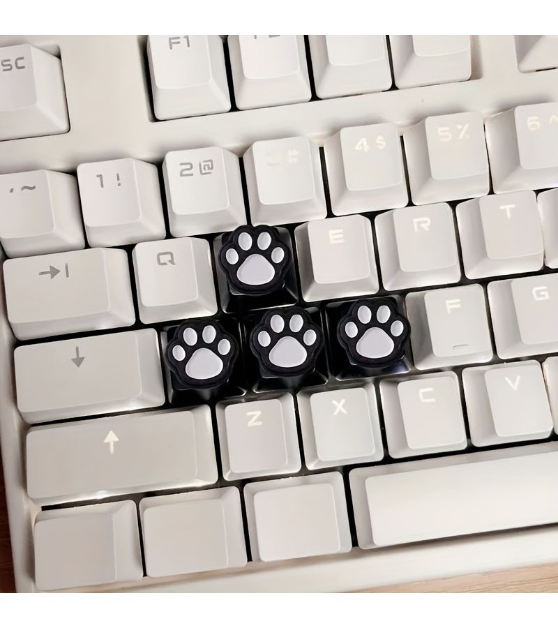 1 Set Resin Cute Cat Paw Creative Black Keycaps With Cartoon Case Design Patterns ABS Material Cross Switch Compatible Keyboard Additions - Image 2